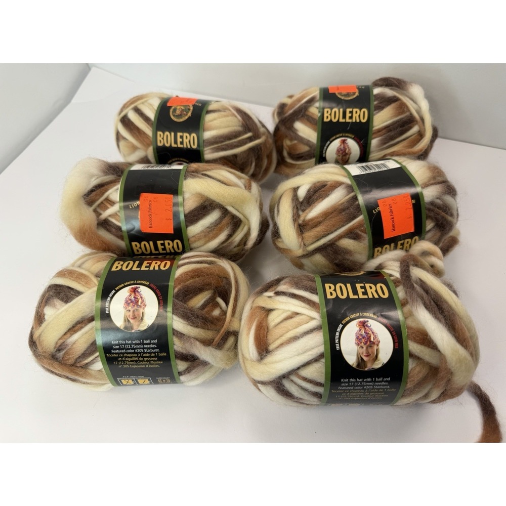 Lion‎ Brand Yarn Bolero Lot Of 6 LATTE Color #201 3.5oz 100% Wool